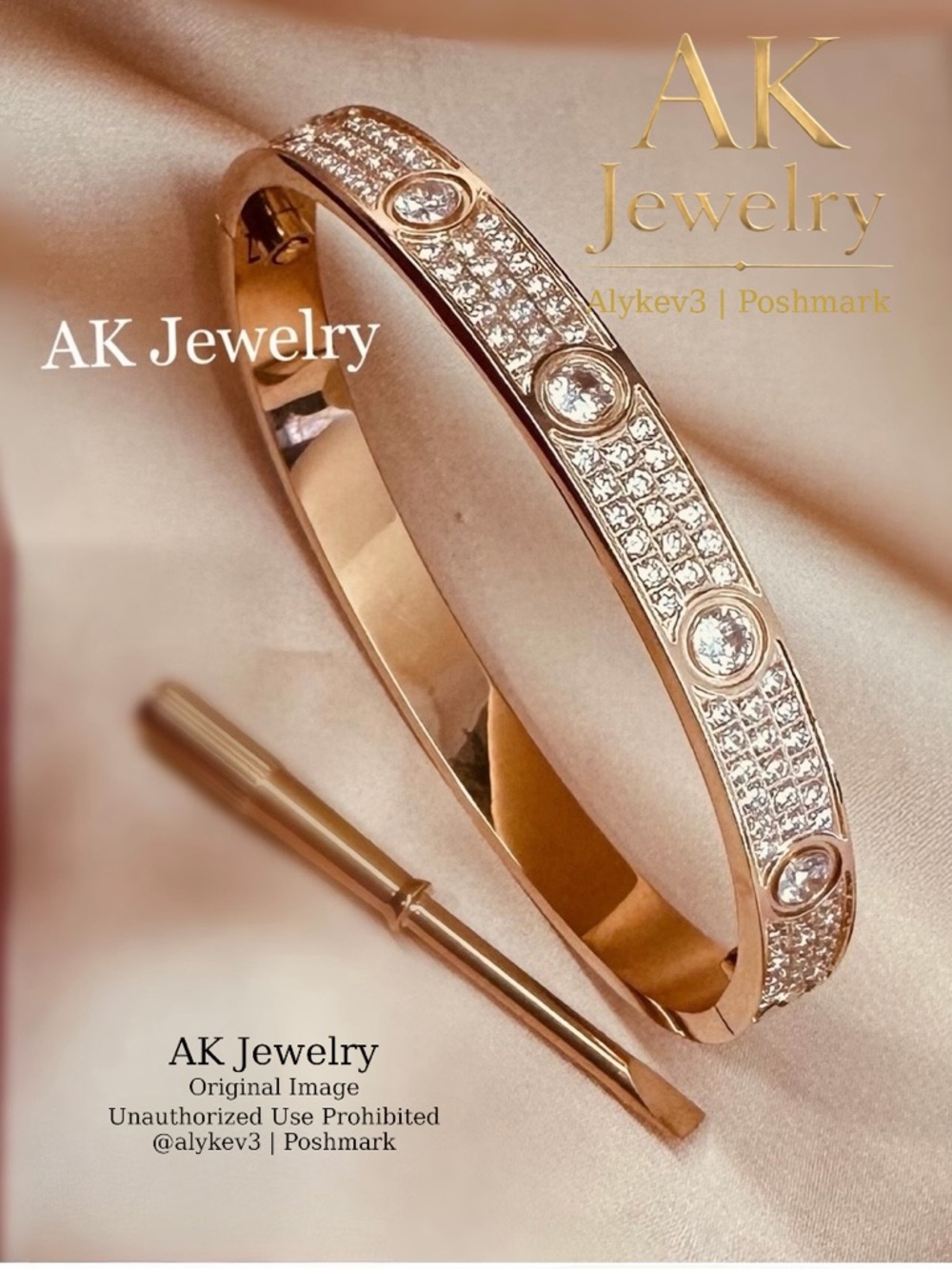 💎LUXURY ROSE Screwdriver Pave Diamond Style Design Bracelet, Bangle, Cuff CZ